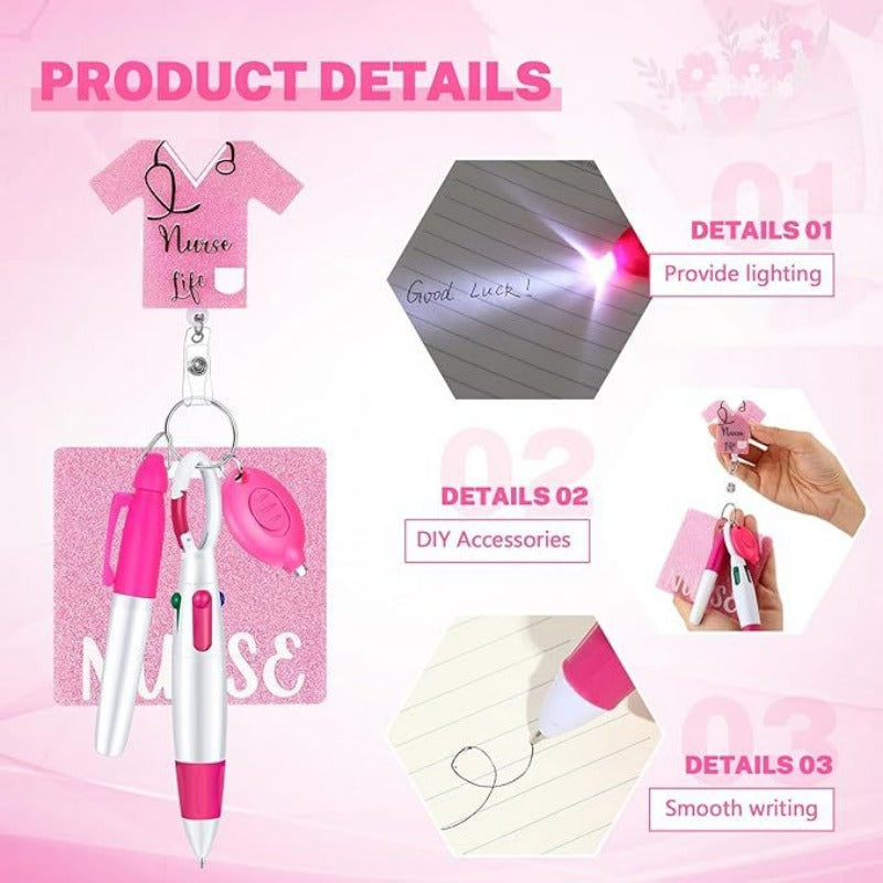 Wholesale Nurse Pen Set with Light Retractable Badge Reel Keychain